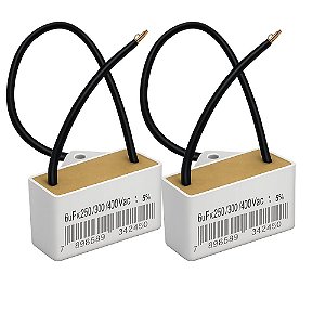 KIT 2 CAPACITOR 2 FIOS 6 UF X 250/300/400 QUADRADO C/ SUPORTE PLASTICO TRIO