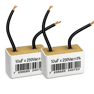 KIT 2 CAPACITOR 10uF 250V 2 FIOS QUADRADO METALIZADO REPOSICAO
