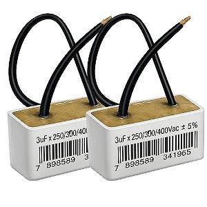 KIT 2 CAPACITOR METALIZADO 3uF 250/300/400V 2 FIOS QUADRADO USO GERAL