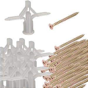 KIT 20 PARAFUSO + 20 BUCHAS PLÁSTICAS PARA DRYWALL 15 A 23MM