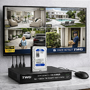 DVR 8 CANAIS COM HD 500GB 6X1 1080N TW-5208FD FACE DETECT TWG