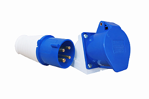 KIT TOMADA + PLUG INDUSTRIAL SOBREPOR 3P+T 32A-6H 220 AZUL