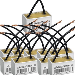 KIT 10 CAPACITOR 2X250/300/400V QUADR 2 FIOS METALIZADO TRIO