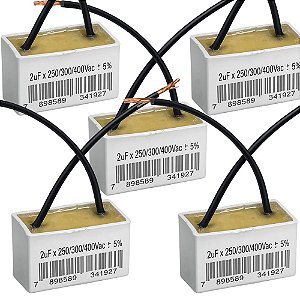 KIT 5 CAPACITOR 2X250/300/400V QUADR 2 FIOS METALIZADO TRIO