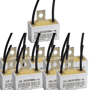 KIT 10 CAPACITOR 2 FIOS QUADRADO 1,5 UF X 250/300/400V CHAPA TRIO