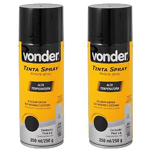 KIT 2 TINTA SPRAY ALTA TEMPERATURA PRETO BRILHANTE 350ML VONDER