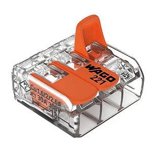 CONECTOR WAGO 3VIAS  P CABO ATE 6MM 41A 221613 TRANSPARENTE