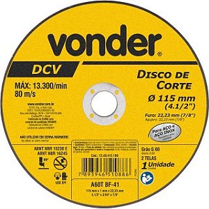 DISCO CORTE 115,0X1,0X22,23 DCV INOX/METAL