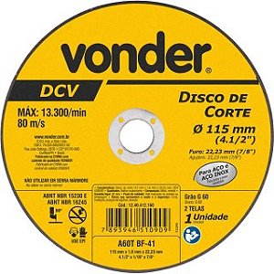 DISCO CORTE 115,0X1,6X22,23 DCV VONDER