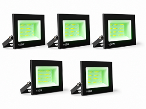 KIT 5 REFLETOR LED 100W VERDE BIVOLT