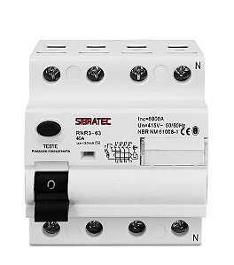 INTERRUPTOR DIFERENCIAL DR - MODELO RNR3 - CLASSE AC - TETRAPOLAR DE 40A - 30MA RES. (ELETROMAGNETICO)