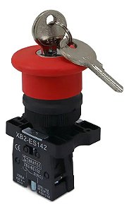 BOTAO DE EMERGENCIA PLASTICO COM TRAVA  MODELO XB2 ES142 COM CHAVE 1NF DESTRAVA COM CHAVE