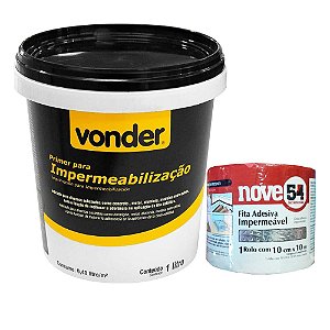Kit Primer para Impermeabilização 1L + Fita Manta Asfáltica 10cm x 10m Vonder