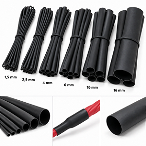 Kit Espaguete Termorretrátil 1,5 2,5 4 6 10 e 16mm com 1 Metro de Cada Medida