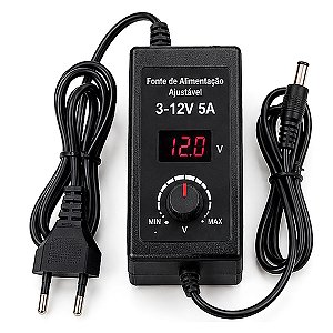 Fonte de Alimentação Digital Ajustável 3 a 12V Bivolt 5A