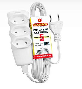 EXTENSAO 2P T CABO PP 3X0,75M 5,0M 10A BR MEGATRON
