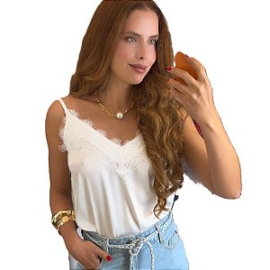 Regata em Seda com Detalhe em Renda