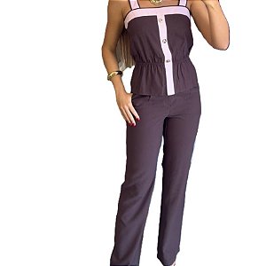 Conjunto Calça Reta e Blusa Bicolor
