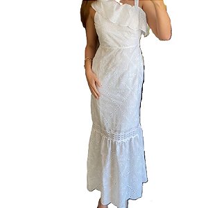 Vestido Maxi Midi em Laise Off White