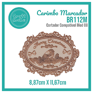 Carimbo Marcador BR112M Natal - Moldura Merry Christmas Pássaro