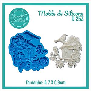 Molde de Silicone 253 - Casinha mini pássaros com flores