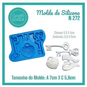 Molde de Silicone 272 - Cadeado coração/mini chaves