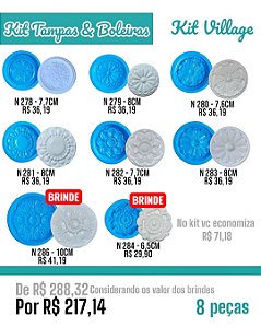 Kit Tampas & Boleiras  - Village  - 6 Moldes + 2 Brindes
