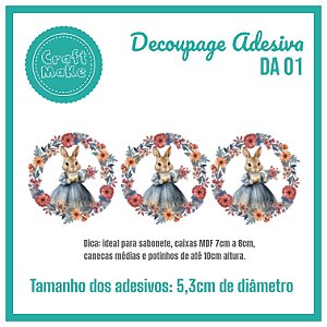 Decoupage Adesiva - DA 01 - Coelha Vintage Vestido Azul