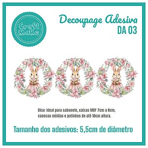 Decoupage Adesiva - DA 03 - Coelha Vintage Vestido Rosa