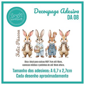 Decoupage Adesiva - DA 08 - Feliz Páscoa - Coelhos Vintage