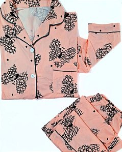 Pijama Americano Manga Comprida Borboleta Salmão