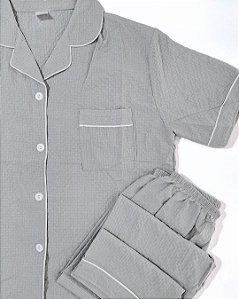 Pijama Americano Liso Cinza Manga Curta
