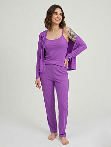 Conjunto Pijama 3 Peças Suede Canelado