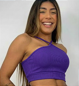 Top Fitness Canelado Petúnia Compressão