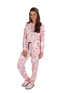 Pijama Manga Longa com Calça Rosa Estrelar