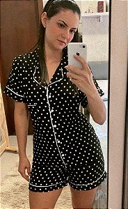 Pijama de gola Flame - Preto / Branco