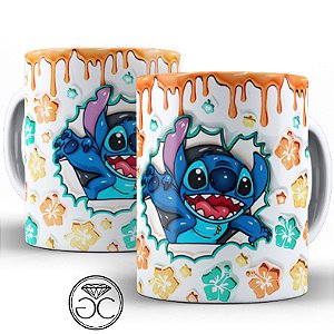Caneca Xícara Personalizada Lilo e Stitch Disney Efeito 3D Porcelana 325ml Presente