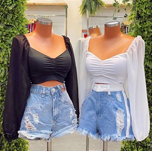 CROPPED JULIETE MANGA BUFANTE EM TULE