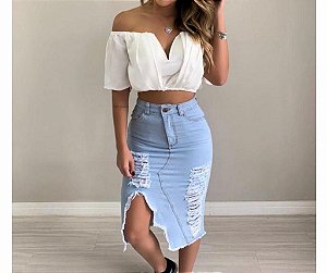 Saia jeans Lola fenda lateral