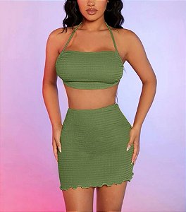 Conjunto Cloe blogueirinha cropped e saia