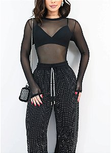 BODY TULE MANGA LONGA Preto
