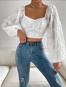 Cropped ANATALIA decote coração plissado