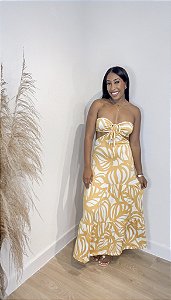 Vestido longo Maria flor Viscolinho com  Argola