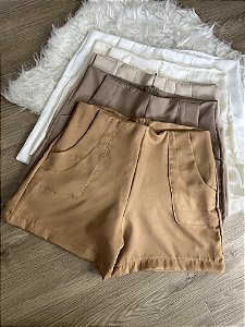 Short Sthe alfataria feminina com ziper cintura alto pra