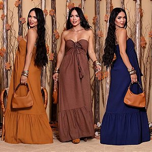 Vestido Nina Vestido Feminino Longo Tomara que Caia com Amarração no Pescoço, Detalhe no Busto e Elástex nas Costas Moda Verão Festa