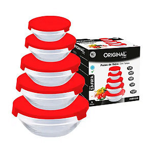 Jogo de potes 5 unidades com tampa Original vermelho