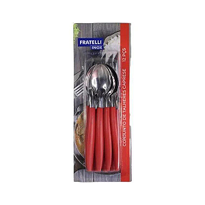 Conjunto de talheres 12 peças faqueiro inox vermelho Caprese