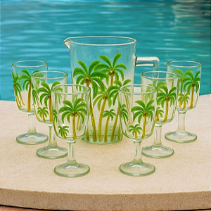 Conjunto jarra e taças tropical palm clear 1300ml e 330ml