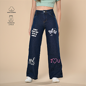 Calça Estampada Escura Wide Leg Jeans