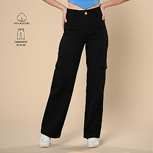Calça Preta Cargo Wide Leg